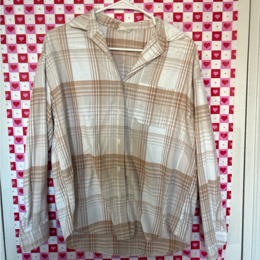 Woman Beige Plaid Shirt